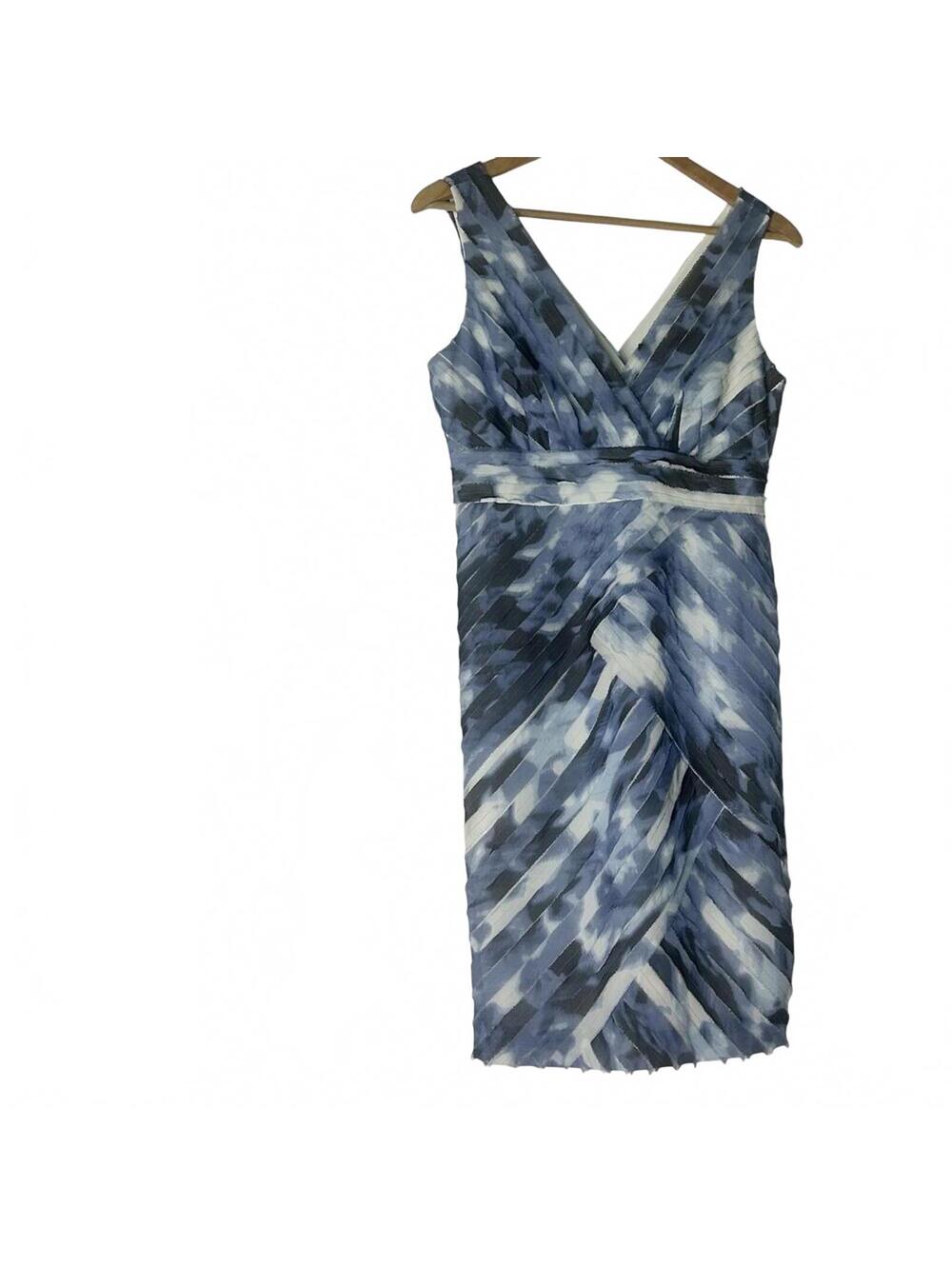 Ann Taylor Petite Blue White Abstract Sleeveless Sheath Dress 8P Knee Length